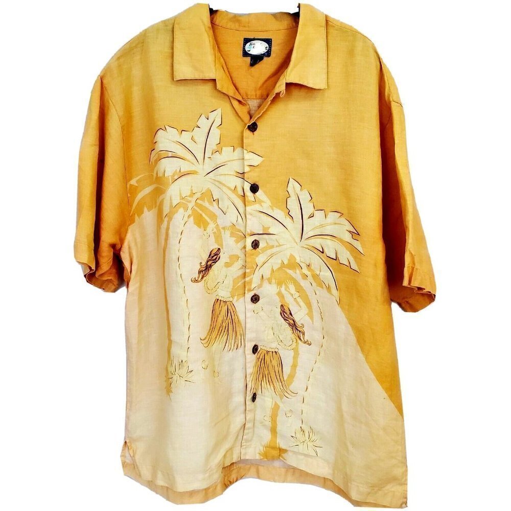 Tommy Bahama Mens Linen Button Down S/S shirt Hula Girls Palms Sz M